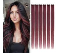 Benehair Extensions de Cheveux Naturels à Clips, 6Pcs 6 Clips, Extension Capillaire Monobloc, Extension de Cheveux Humains à Clipser, l'extension de Cheveu Vrais Vierges, 35CM Rouge Violet #99J