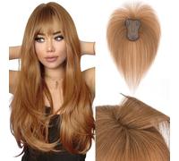 Benehair Topper de Vrais Cheveux pour Femme, 100% Humain Chevelure Avec une Frange, 20g Toppers pour aux Cheveux Fins, 8x11 Base de Dentelle Vrais Chevelure à Pince, 25CM Brun Clair #6