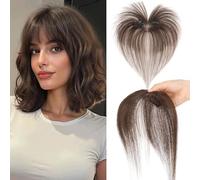 Benehair Topper de Vrais Cheveux pour Femme, 100% Humain Chevelure Frange Français, 9g Toppers pour aux Cheveux Fins, 5x12 Base de Dentelle Vrais Chevelure à Pince, Brun Moka #2R