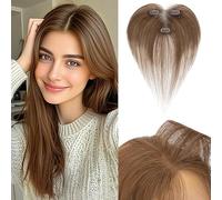 Benehair Topper de Vrais Cheveux pour Femme, 100% Humain Chevelure Frange Latérale, 13g Toppers pour aux Cheveux Fins, 9x12 Base de Dentelle Vrais Chevelure à Pince, 28CM Brun Foncé #4