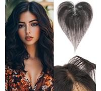 Benehair Topper de Vrais Cheveux pour Femme, 100% Humain Chevelure Frange Latérale, 13g Toppers pour aux Cheveux Fins, 9x12 Base de Dentelle Vrais Chevelure à Pince, 28CM Noir Naturel #1B