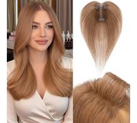 Benehair Topper de Vrais Cheveux pour Femme, 100% Humain Chevelure Frange Latérale, 14g Toppers pour aux Cheveux Fins, 7x11 Base de Dentelle Vrais Chevelure à Pince, 28CM Brun Clair #6