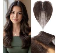 Benehair Topper de Vrais Cheveux pour Femme, 100% Humain Chevelure Frange Latérale, 14g Toppers pour aux Cheveux Fins, 7x11 Base de Dentelle Vrais Chevelure à Pince, 28CM Brun Moka #2R