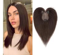 Benehair Topper de Vrais Cheveux pour Femme, 100% Humain Chevelure Frange Latérale, 21g Toppers pour aux Cheveux Fins, 8x11 Base de Dentelle Vrais Chevelure à Pince, 28CM Brun Moka #2R