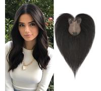 Benehair Topper de Vrais Cheveux pour Femme, 100% Humain Chevelure Frange Latérale, 21g Toppers pour aux Cheveux Fins, 8x11 Base de Dentelle Vrais Chevelure à Pince, 28CM Noir Naturel #1B