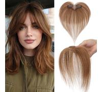 Benehair Topper de Vrais Cheveux pour Femme, 100% Humain Chevelure Frange Latérale, 9g Toppers pour aux Cheveux Fins, 5x12 Base de Dentelle Vrais Chevelure à Pince, Brun Clair #6