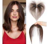 Benehair Topper de Vrais Cheveux pour Femme, 100% Humain Chevelure Frange Latérale, 9g Toppers pour aux Cheveux Fins, 5x12 Base de Dentelle Vrais Chevelure à Pince, Brun Moka #2R