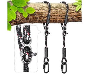 BeneLabel 2pcs Sangles de Suspension, 1.5M Corde de Balançoire Hamac Réglable Extensible en Polyester pour Arbres Chaises Jeux Accessoires, Jusqu'à 1000lbs, 10mm de Diamètre, Noir
