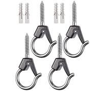 BeneLabel 4pcs M6 Crochet à Visser pour Lumière de Noël, Plantes Suspendues Dans le Jardin, Fil de Fer, Tasses, Ustensiles de Cuisin avec Boucle de Sécurité & Ancrage à Expansion, 8.3cm/100lbs, Noir