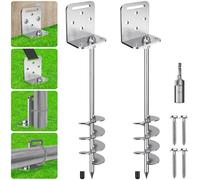 Benelabel Ancrages de Sol, 67cm Piquet de Fixation Trampoline 2pcs Ancrage au Sol Robuste 7.6cm éPi de La TempêTe de Vent pour BalançOire/Camping/Abri/Chien/Carport/Auvent avec Plaque Fixe