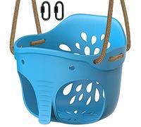 BeneLabel Balancoire Extérieur, Siège Balançoire Arbre Interieur Plastique Souple Bebe Balancoire avec Réglable Corde de 130-200cm Mousqueton pour 1-3 Ans Enfant, Forme Éléphant, Bleu/272kg