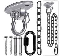 BeneLabel Cintre en bois/béton pivotant à 180 ° pour hamac à vis de suspension - Support ovale en métal - 1 m - Mousqueton à chaîne noire pour extérieur, chaise d'aire de jeux, sac de frappe, corde de