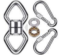 BeneLabel Hamac Pivotant, Pivot à Roulement pour Balançoire 360 Rotation Inoxydable Crochet Chaise Corde Yoga/Cercle Aérien/Kit Suspension Sac Frappe, Boucle Fermée Forme Losange/avec Mousqueton
