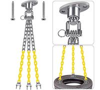 BeneLabel Pneu Crochet de Balançoire, Crochet de Plafond en Bois Pivotant à 360° Kit de Montage de Poutre Robuste avec 3 Chaînes de Suspension en Métal 168cm, Jusqu'700lb (sans Pneu)