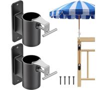 BeneLabel Support pour Parasol De Terrasse, Tube pour Pied de Parasol Balcon 2pcs Attache pour Parasols de Balcon 2 Trous Jardin Arrière-Cour Gain de Place pour Poteau Plat 3-5cm, Noir