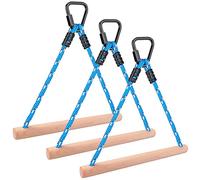 BeneLabel Trapeze Balancoire Exterieur 3 Anneaux Gymnastique Enfants/Bleu | Parcours Ninja d'Extérieur,Entraînement Sportif,Jeux Groupe,Slackline Monkey Bar Kit,35cm Long Φ28mm Wood,250lbs,Mousqueton