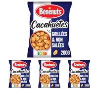 Bénénuts Cacahuètes Grillées Non Salées, 200g (Lot de 4)