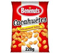 BÉNÉNUTS Cacahuètes Grillées Salées, le plaisir d'un apéritif gourmand - 220g de saveurs exquises pour tous les goûts ! - Le Lot De 4