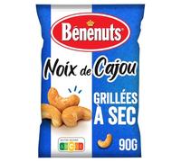 BÉNÉNUTS - Noix de Cajou Grillées à Sec Savoureuses et Croquantes, Sachet 90G - Lot de 4