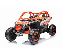 Beneo Motors 4x4 Voiture électrique enfants 24V Buggy 2 places CanAm Maverick, sous licence, 4x200W moteurs, batterie lithium, suspension, roues EVA, télécommande parentale 2,4 GHz, MP3/USB/SD, Orange