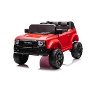 Beneo Motors Voiture électrique Enfants 12V Toyota Land Cruiser, Licence Officielle, Rouge, Batterie Lithium, 2x25W Moteurs, Suspension arrière, télécommande parentale 2,4 GHz, USB/AUX/Bluetooth
