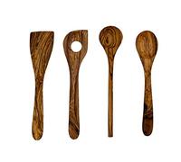 Benera Ustensiles de cuisine en bois d'olivier véritable, 4 pièces comprenant deux cuillères différentes, une cuillère à risot et une spatule.