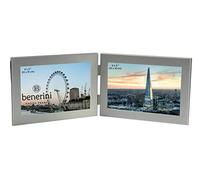 benerini Aluminium Brossé Couleur Argent Satiné - 2 Lits Jumeaux Image Double Cadre Photo De Pliage Horizontal - Prend 2 Photos De 6 X 4 Pouces (15 X 10 Cm) (Style du Paysage)