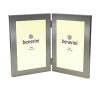 benerini Aluminium Brossé Couleur Argent Satiné - 2 Lits Jumeaux Image Double Cadre Photo De Pliage Vertical - Prend 2 Photos De 4 X 6 Pouces (10 X 15 Cm) (Style Portrait)