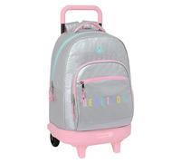 Benetton Silver - Grand sac à dos à roulettes, compact, amovible, idéal pour les enfants de différents âges, confortable et polyvalent, qualité et résistance, 33 x 22 x 45 cm, couleur argent, argent,