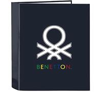 BENETTON Sixties Classeur Folio 4 anneaux Idéal pour les enfants de différents âges, confortable et polyvalent, qualité et résistance, 27 x 6 x 33 cm, Bleu marine