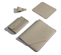 Benfan Pochette 16" en Cuir synthétique Compatible avec MacBook Pro 16 A2991/A2780/MacBook Pro 15/Surface Book 15/Dell XPS 15, avec Petite Pochette, Tapis de Souris et Organisateur de Cordons, Kaki