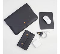 Benfan Pochette en Cuir synthétique Compatible avec MacBook Air M3 13"/MacBook Pro M2/Surface Pro 3, 4, 5, 6 et 7/Dell XPS 13, Petite Pochette, Tapis de Souris et Organisateur de Cordons, Gris foncé
