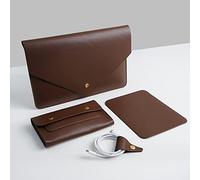 Benfan Pochette en Cuir synthétique Compatible avec MacBook Air M3/M2/MacBook Pro M2/Surface Pro/Dell XPS 13, Petite Pochette, Tapis de Souris et Organisateur de Cordons, Marron foncé (13")