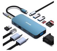 BENFEI Station d'accueil USB C MST 11 en 1 avec câble tissé en silicone, HUB USB-C avec USB-C vers 2*HDMI/1*VGA, vers 3*USB 3.0/SD/TF lecteur de carte/Ethernet/100W Alimentation/audio auxiliaire 3.5mm