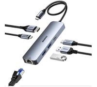 BENFEI 6-in-1 USB C Hub: HDMI 4K@60Hz 2xUSB-A + 1xUSB-C Data Charge 100W Ethernet Câble Silicone