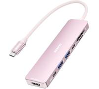 BENFEI Hub USB C 7-en-1 avec HDMI(4K@60Hz), 2 USB-A, 1 USB-C Data, 100W de Charge, Lecteur de Carte SD/TF, câble en Silicone sans enchevêtrement Compatible avec MacBook Pro/Air, iPad Pro, iMac，Pink