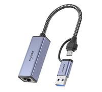 BENFEI Adaptateur USB Ethernet, 2-en-1 Adaptateur USB 3.0 et USB C vers RJ45 Réseau LAN (1 Gbps), Compatible avec MacBook Pro, Surface Pro, Windows 11/10/8/7, Mac OS [Alu carlingue et Fil Nylon]