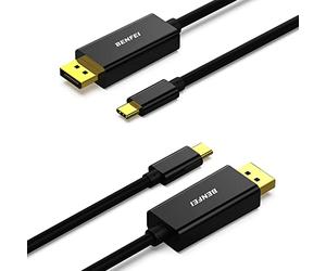 BENFEI Câble USB C vers DisplayPort 4K @ 60Hz, 1,8 m UHD Thunderbolt 3 vers adaptateur de port d'affichage mâle à mâle cordon plaqué, paquet de 2, Compatible avec iPhone 16/15 Plus Pro Max