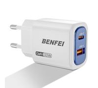 BENFEI Chargeur Mural USB-C 33W GaN, Bloc de Charge Rapide 2 Ports pour iPhone 16/15, Galaxy S25/S24, iPad Pro, Steam Deck et Plus