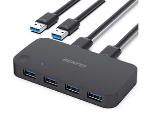 BENFEI commutateur USB 3.0 2 Ordinateurs partagent 4 USB pour PC, Souris, Clavier, imprimante, Scanner, sélecteur de commutateur KVM Compatible avec Windows, Mac, Linux