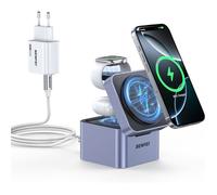 BENFEI hargeur Magnétique 3-en-1 Pliable-Cube Compact-Compatible iPhone 12-16, Watch et AirPods-Adaptateur 33W Fourni
