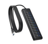 BENFEI Hub USB 3.0 10 Ports avec entrée d'alimentation USB-C, câble de 1M | 5V 3A 5Gbps multiple répartiteur USB portable ultra-fin pour MacBook Pro/Air, iMac, Surface Pro, XPS, PC, clé USB, disque dur