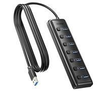 BENFEI Hub USB 3.0 7 Ports Ultra-Fin avec Câble 1 mètre - Compatible avec MacBook Pro/Air, Mac Pro, Mac Mini, iMac, Surface Pro, XPS, PC, Clé USB, Disque Dur Mobile (sans Charge)