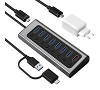 BENFEI Hub USB 3.0 à 7 Ports avec Port de Charge BC 1.2, Chargeur Ultra Rapide GaN 45W Double USB 1 Type A et Type C
