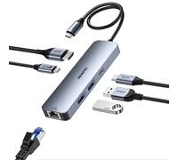 BENFEI Hub USB C 6-en-1 avec HDMI (4K@60Hz), 2 USB-A, 1 USB-C Data, 100W de Charge, Gigabit Ethernet, câble en Silicone sans enchevêtrement