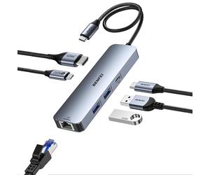 BENFEI Hub USB C 6-en-1 avec 4K HDMI, Adaptateur RJ45 Ethernet 1000Mbps, 2 USB-A & 1 USB-C 5Gbps, PD 100W Charge Docking Station Compatible avec iPhone 15 MacBook iPad Pro Air Neo Tablette Steam Deck