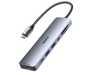 BENFEI Hub USB C 7-en-1 avec HDMI(4K@60Hz), 2 USB-A, 1 USB-C Data, 100W de Charge, Lecteur de Carte SD/TF,Compatible avec MacBook Pro/Air, iPad Pro, iMac, iPhone 15 16 Pro/Pro Max
