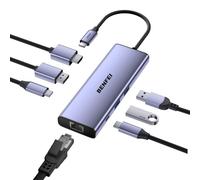 BENFEI Hub USB-C 7en1 MST Docking Station DisplayPort 8K HDMI Double écran | DP 8K@30Hz 4K@120Hz/Ethernet Gigabit/charge PD 100W/5Gbps 1xUSB-C 2xUSB-A 3.0 pour MacBook/iPad/iMac/iPhone 17/16/15/XPS