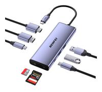 BENFEI Hub USB-C 8en1 MST Docking Station DisplayPort 8K HDMI Double écran | DP 8K@30Hz 4K@120Hz/Ethernet Gigabit/SD/TF/charge PD100W/5Gbps 1xUSB-C 2xUSB-A 3.0 pour MacBook/iPad/iMac/iPhone 17/16/15/XPS
