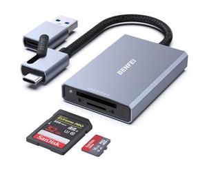 BENFEI Lecteur de Carte SD 4.0, Lecteur de Carte mémoire USB-C/USB-A 2-en-1, pour SDXC, SDHC, SD, MMC, RS-MMC, Micro SDXC, Micro SD, Carte Micro SDHC, UHS-II et Cartes UHS-I